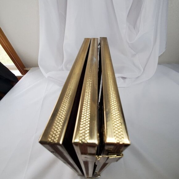 VTG Gold Metal 8x10 Trifold Hinged Picture Filigree Frames Velvet Back MCM - Picture 6 of 12